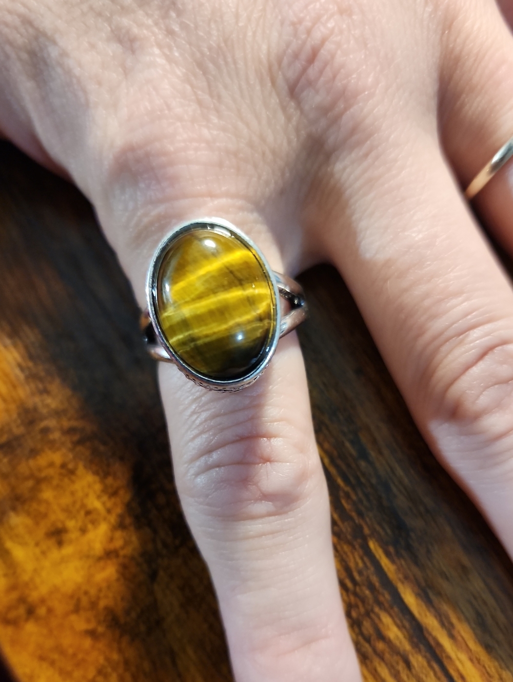 1pc Fashionable Oval Tiger Eye Stone Ring, Ladies Gemstone Ring,Mothers Day Gift